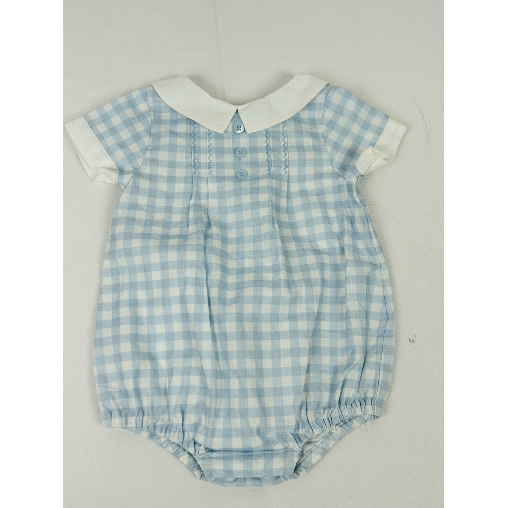 Edgehill Collection NB Jumper Blue White Checked Smocked Romper Newborn